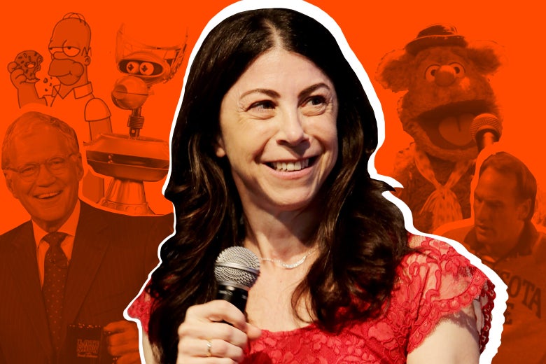 Nell Scovell, with characters from the various shows she’s written for in the background.